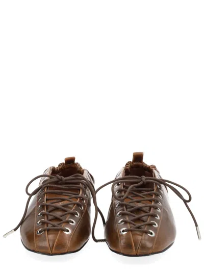 Ganni Lace-up Shoes Featuring Elasticated Trim In Brown