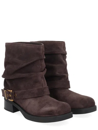 Michael Kors Slouchy Ankle Boots Buckle Detail In Brown