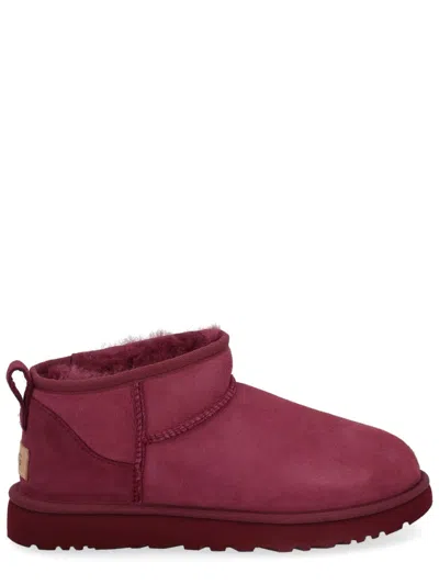 Ugg Ultra Mini Round Toe Flat Sole Boots In Red