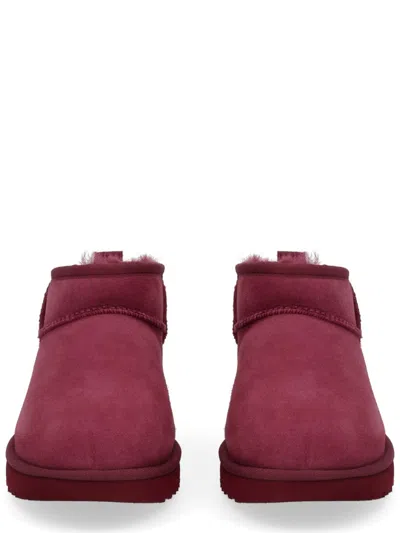 Ugg Ultra Mini Round Toe Flat Sole Boots In Red