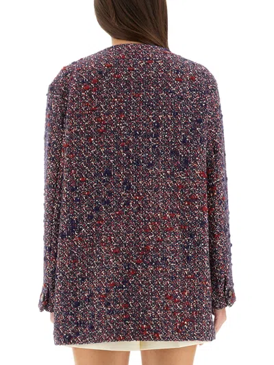 Gucci Multicolor Crewneck Jacket With Gg Logo On The Buttons In Wool Blend Woman In Brown