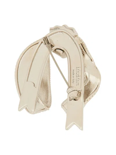 Max Mara Rhinestone Bow Pin Accessory In Gold