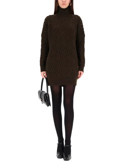 Max Mara Wool Dress With Braided Cable Knit In Black