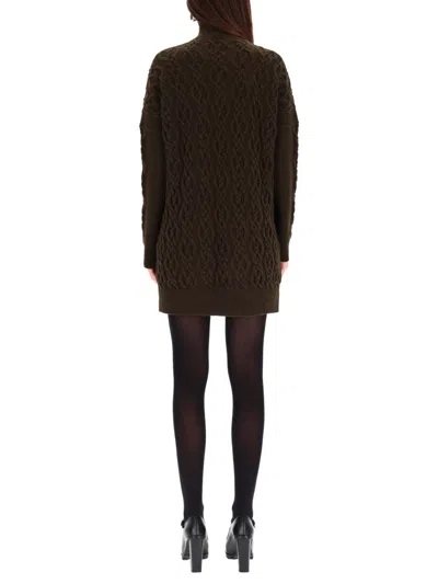 Max Mara Wool Dress With Braided Cable Knit In Black
