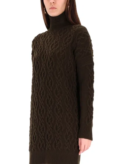 Max Mara Wool Dress With Braided Cable Knit In Black