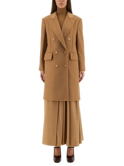 Max Mara Double Breasted Longline Coat In Brown
