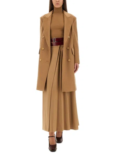 Max Mara Double Breasted Longline Coat In Brown