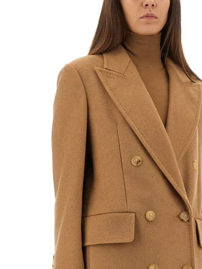 Max Mara Double Breasted Longline Coat In Brown