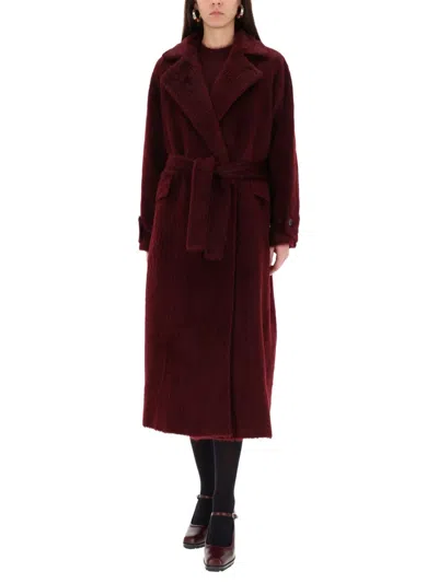Max Mara Long Coat With Belt And Pockets In Red