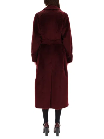 Max Mara Long Coat With Belt And Pockets In Red