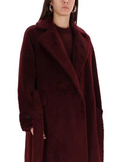 Max Mara Long Coat With Belt And Pockets In Red