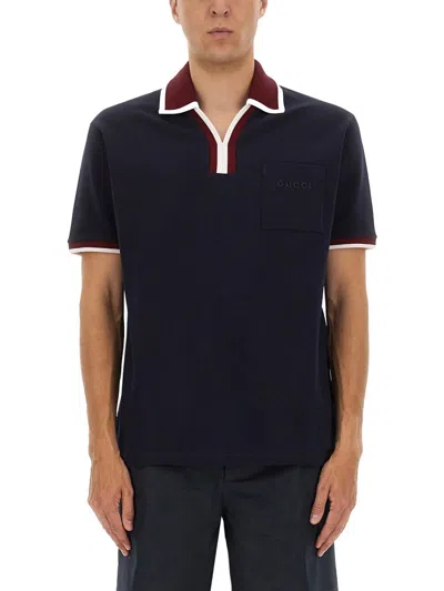 Gucci Men Cotton Pique Polo In Multi