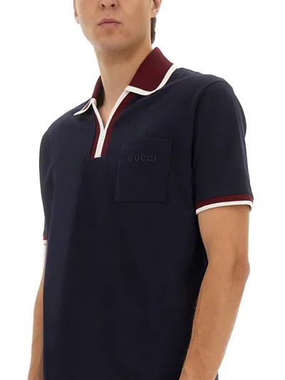 Gucci Men Cotton Pique Polo In Multi