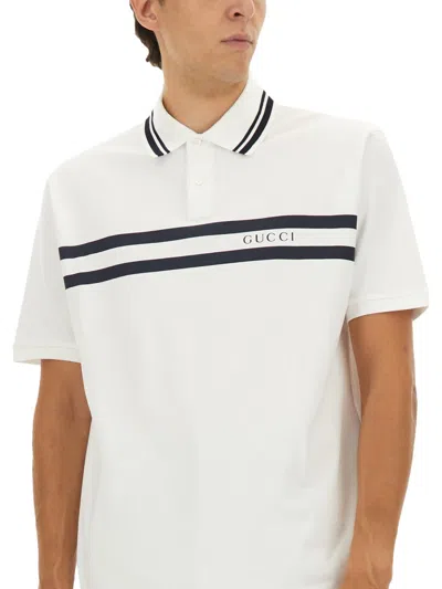 Gucci Stretch Piquet Polo Shirt With Striped Print In White
