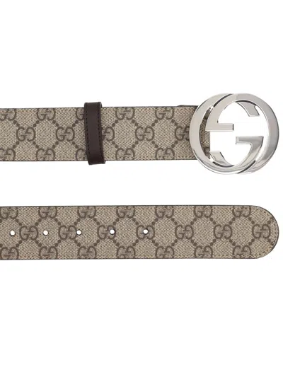 Gucci Cross Buckle Belt "gg" In Brown