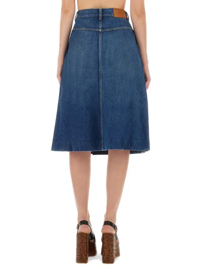 Chloé Button-front Denim Midi Skirt With Patch Pockets In Blue