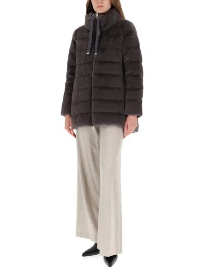 Herno Faux Fur High Neck Down Jacket In Black