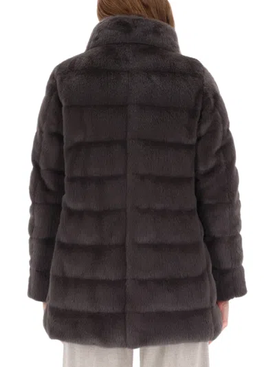 Herno Faux Fur High Neck Down Jacket In Black