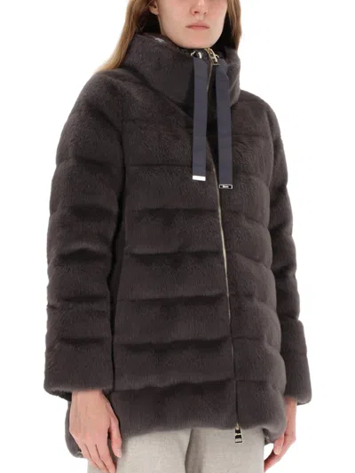 Herno Faux Fur High Neck Down Jacket In Black