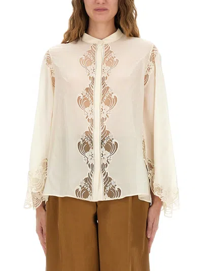 Chloé Fluid Silk Georgette And Lace Blouse In Multi