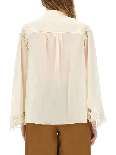 Chloé Fluid Silk Georgette And Lace Blouse In Multi