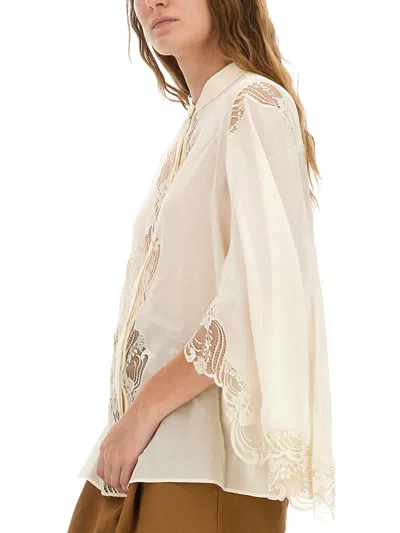 Chloé Fluid Silk Georgette And Lace Blouse In Multi