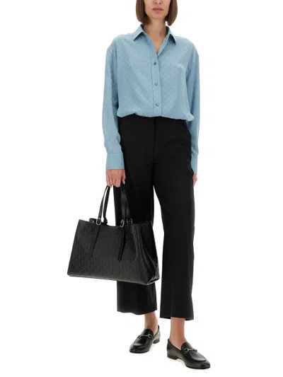 Gucci Women Gg Silk Jacquard Oversized Shirt In Blue