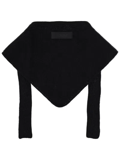 Jacquemus Knitted Logo Shawl Ribbed Texture In Black