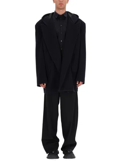 Balenciaga Men Short Coat With Hood In Black