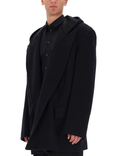Balenciaga Men Short Coat With Hood In Black