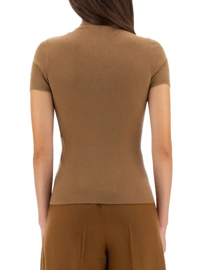 Max Mara Camel Wool Turtleneck In Brown