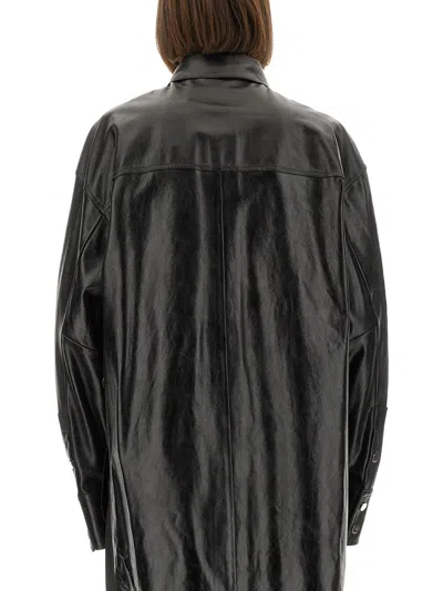 Sportmax Leather Shirt With Long Sleeves And Pocket In Black