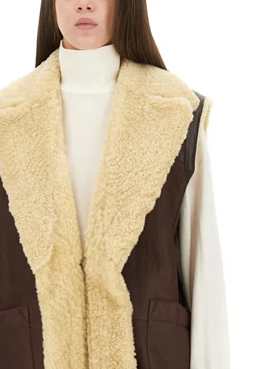 Bottega Veneta Women Leather And Shearling Vest In Brown