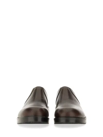 Dries Van Noten Round Toe Leather Clogs With Rubber Sole In Brown