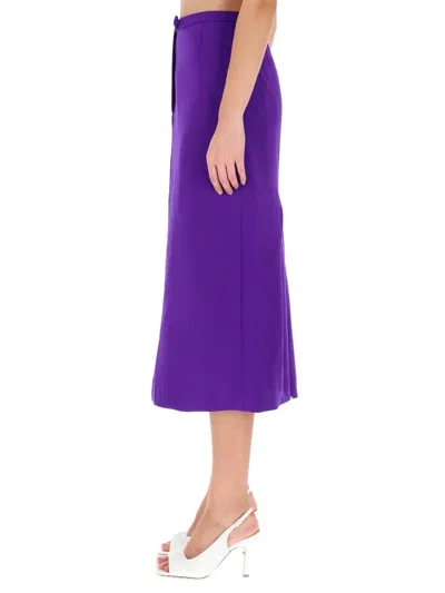 Dries Van Noten High Waist Midi Skirt Pleated Detail In Blue