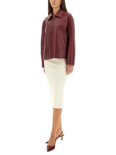 Gucci Women Oversized Leather Jacket With Embossed Gg In Red