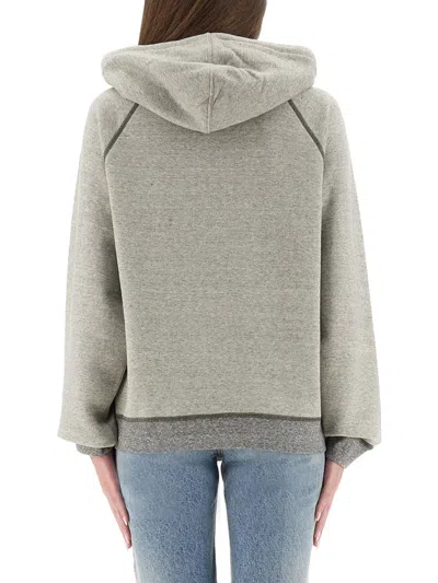 Chloé Cotton Blend Logo Hoodie In Gray