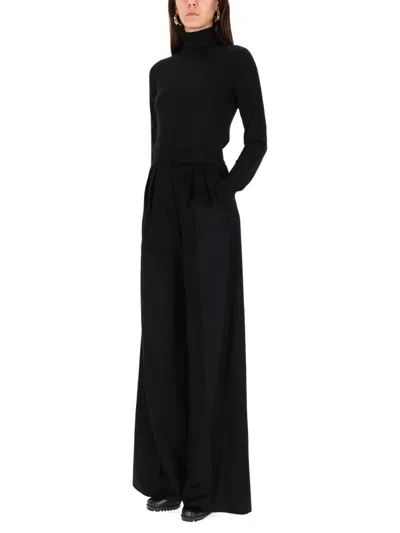 Max Mara High Waist Wide Leg Trousers With Pockets In Black