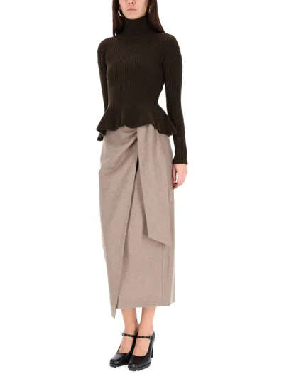 Max Mara Turtleneck Sweater Peplum Hem In Brown