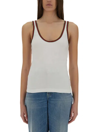 Gucci Women Ribbed Cotton Tank Top With Web In Multi