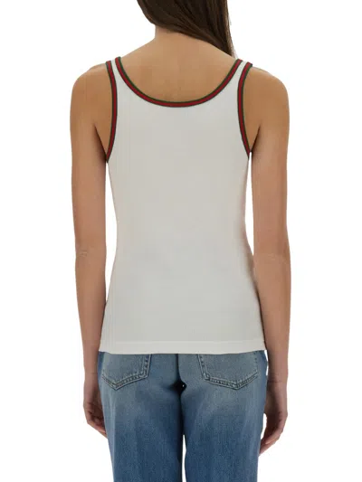 Gucci Women Ribbed Cotton Tank Top With Web In Multi