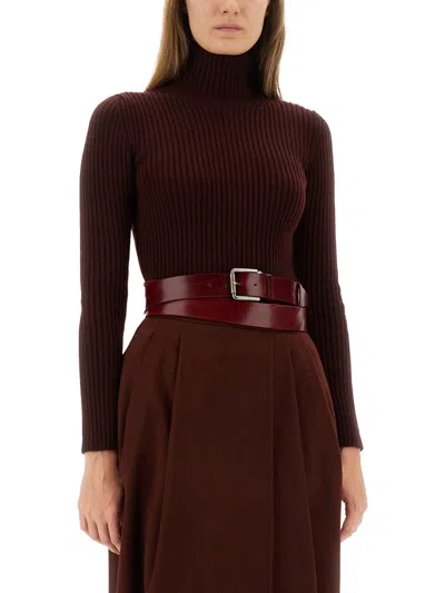 Max Mara Burgundy Stretch Wool Blend Aral1234 Sweater In Brown