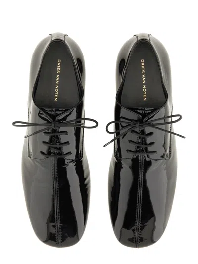 Dries Van Noten Shiny Leather Lace-up Shoe In Gray