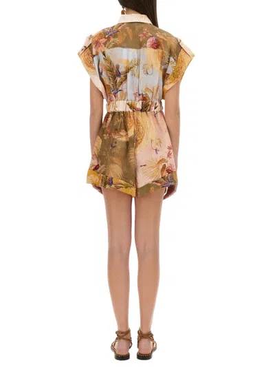 Zimmermann Short Overalls With Ascension Lapels In Multi