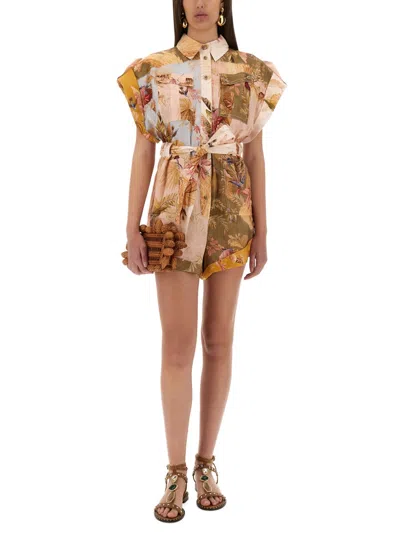 Zimmermann Short Overalls With Ascension Lapels In Multi
