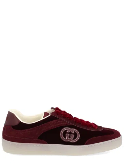 Gucci Velvet Sneakers With Nylon Insert And Suede In Burgundy
