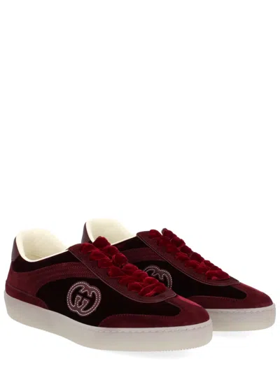 Gucci Velvet Sneakers With Nylon Insert And Suede In Burgundy