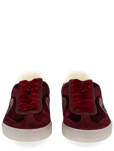Gucci Velvet Sneakers With Nylon Insert And Suede In Burgundy