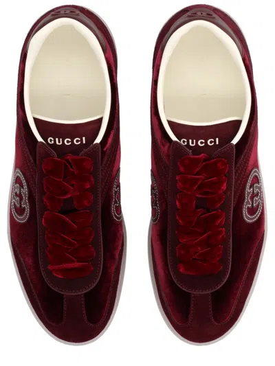 Gucci Velvet Sneakers With Nylon Insert And Suede In Burgundy