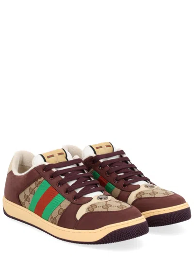 Gucci Leather And Gg Sneakers With Side Stripes In Multi